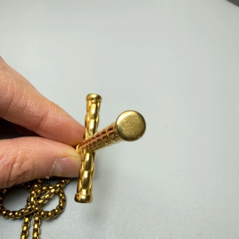 Gold Tone Cross Pendant‎ Box Chain Necklace 23